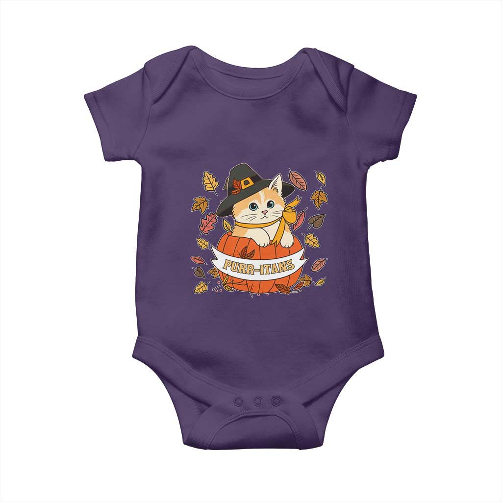 Funny Thanksgiving Cat Lover Baby Onesie Purritans Pilgrim Puritans Hat TS11 Purple Print Your Wear