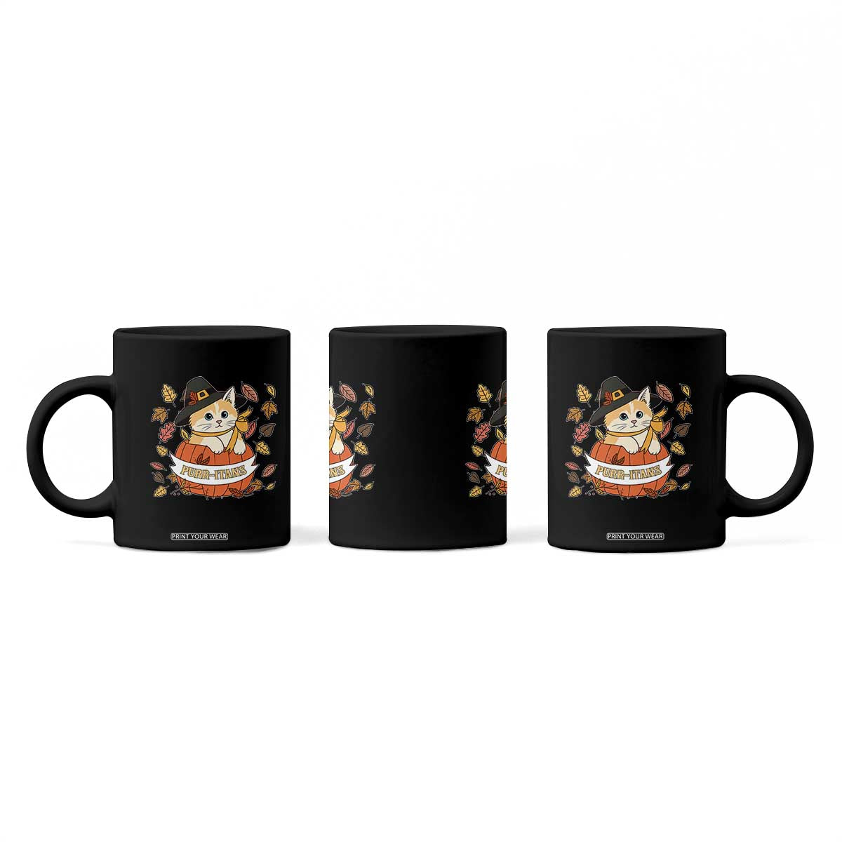 Funny Thanksgiving Cat Lover Coffee Mug Purritans Pilgrim Puritans Hat TS11 Print Your Wear