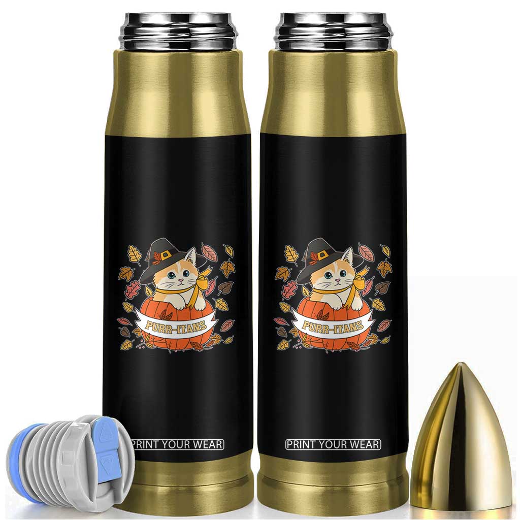 Funny Thanksgiving Cat Lover Bullet Tumbler Purritans Pilgrim Puritans Hat TS11 Black Print Your Wear