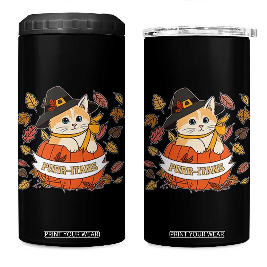 Funny Thanksgiving Cat Lover 4 in 1 Can Cooler Tumbler Purritans Pilgrim Puritans Hat TS11 One Size: 16 oz Black Print Your Wear