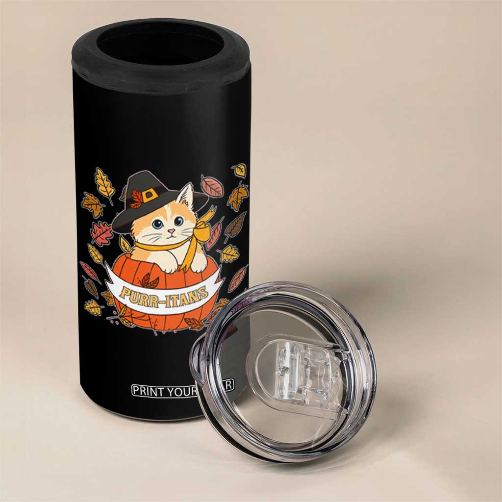 Funny Thanksgiving Cat Lover 4 in 1 Can Cooler Tumbler Purritans Pilgrim Puritans Hat TS11 Print Your Wear