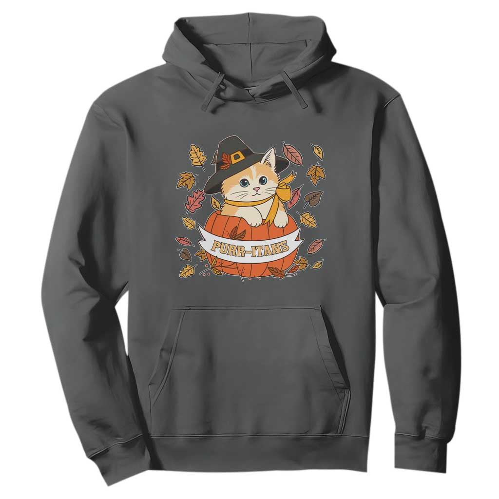 Funny Thanksgiving Cat Lover Hoodie Purritans Pilgrim Puritans Hat TS11 Dark Heather Print Your Wear