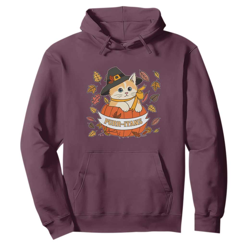 Funny Thanksgiving Cat Lover Hoodie Purritans Pilgrim Puritans Hat TS11 Maroon Print Your Wear