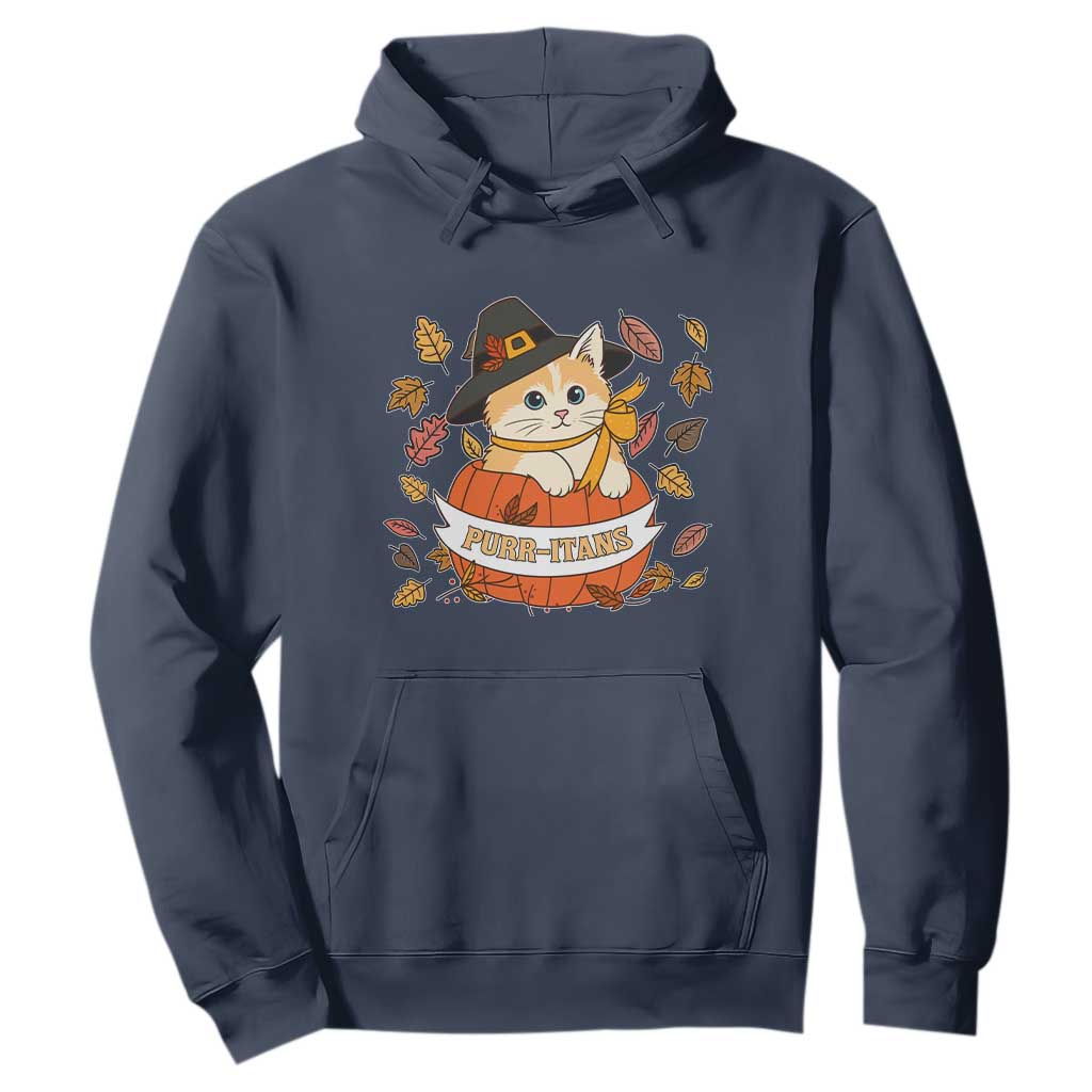 Funny Thanksgiving Cat Lover Hoodie Purritans Pilgrim Puritans Hat TS11 Navy Print Your Wear