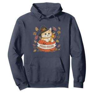 Funny Thanksgiving Cat Lover Hoodie Purritans Pilgrim Puritans Hat TS11 Navy Print Your Wear