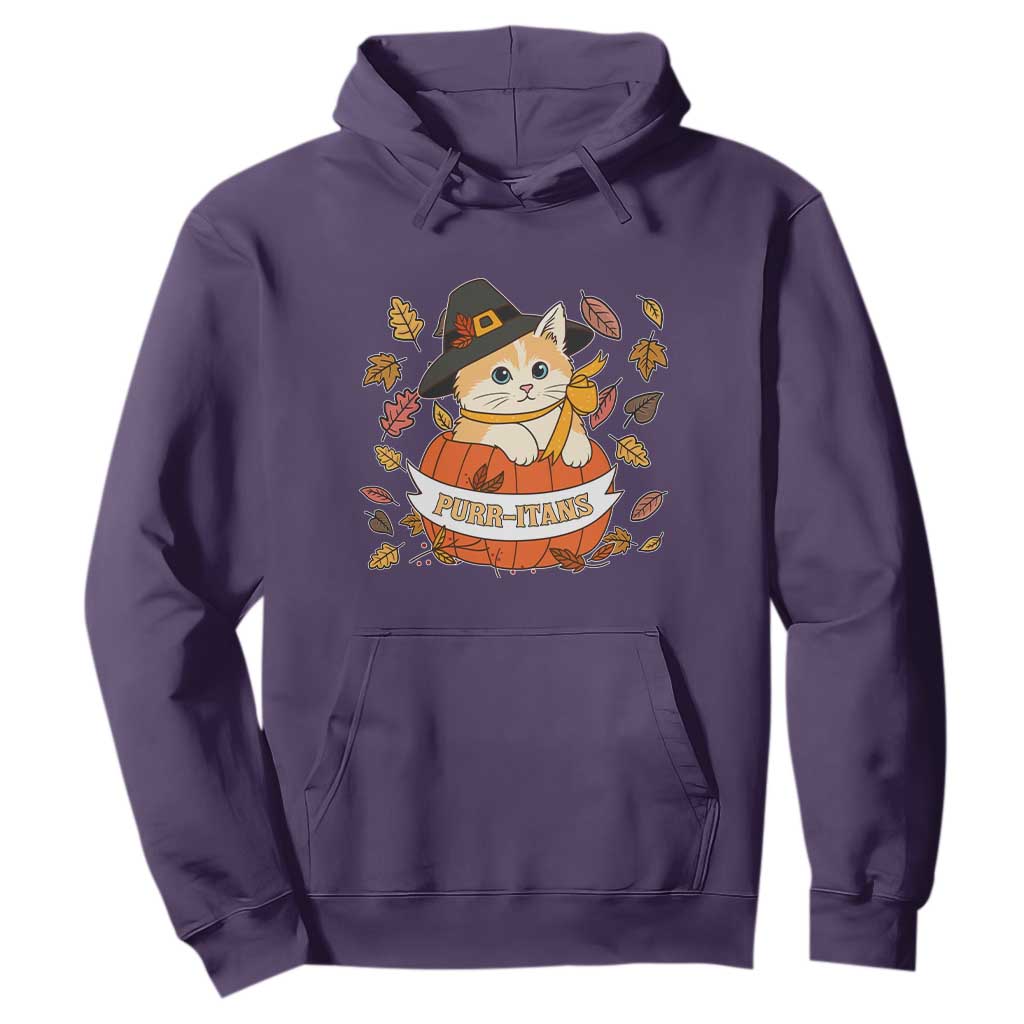 Funny Thanksgiving Cat Lover Hoodie Purritans Pilgrim Puritans Hat TS11 Purple Print Your Wear