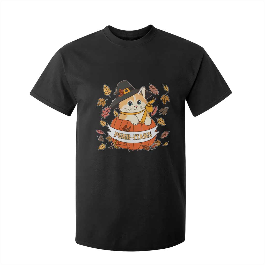 Funny Thanksgiving Cat Lover T Shirt For Kid Purritans Pilgrim Puritans Hat TS11 Black Print Your Wear