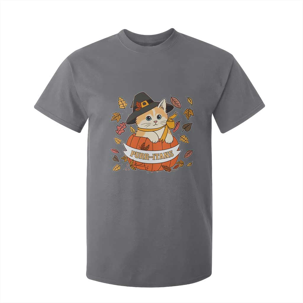 Funny Thanksgiving Cat Lover T Shirt For Kid Purritans Pilgrim Puritans Hat TS11 Charcoal Print Your Wear