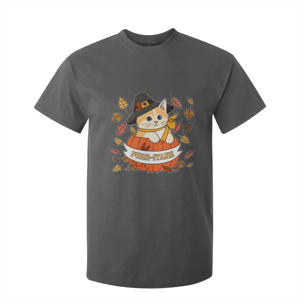 Funny Thanksgiving Cat Lover T Shirt For Kid Purritans Pilgrim Puritans Hat TS11 Dark Heather Print Your Wear