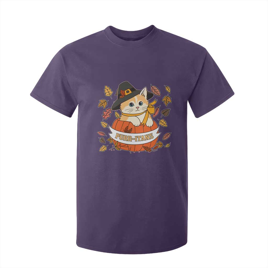 Funny Thanksgiving Cat Lover T Shirt For Kid Purritans Pilgrim Puritans Hat TS11 Purple Print Your Wear