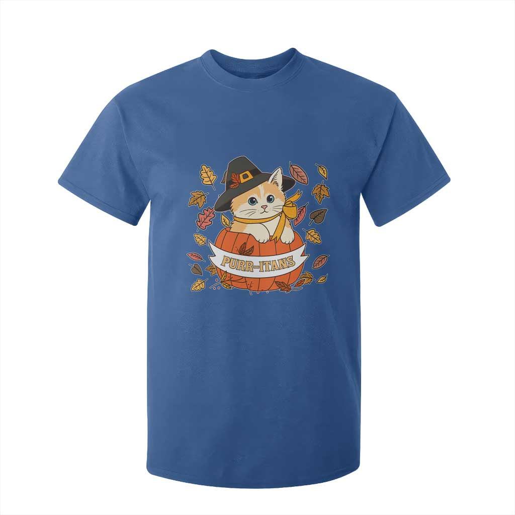 Funny Thanksgiving Cat Lover T Shirt For Kid Purritans Pilgrim Puritans Hat TS11 Royal Blue Print Your Wear