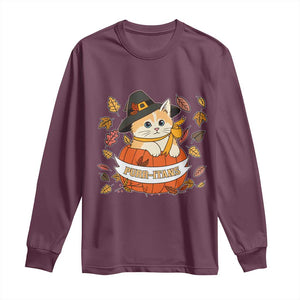 Funny Thanksgiving Cat Lover Long Sleeve Shirt Purritans Pilgrim Puritans Hat TS11 Maroon Print Your Wear