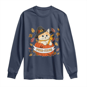 Funny Thanksgiving Cat Lover Long Sleeve Shirt Purritans Pilgrim Puritans Hat TS11 Navy Print Your Wear