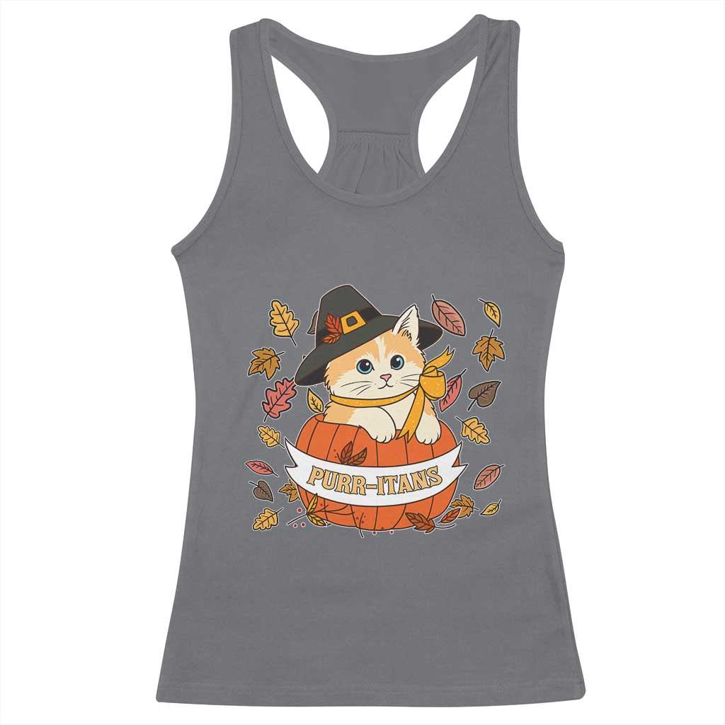 Funny Thanksgiving Cat Lover Racerback Tank Top Purritans Pilgrim Puritans Hat TS11 Charcoal Print Your Wear