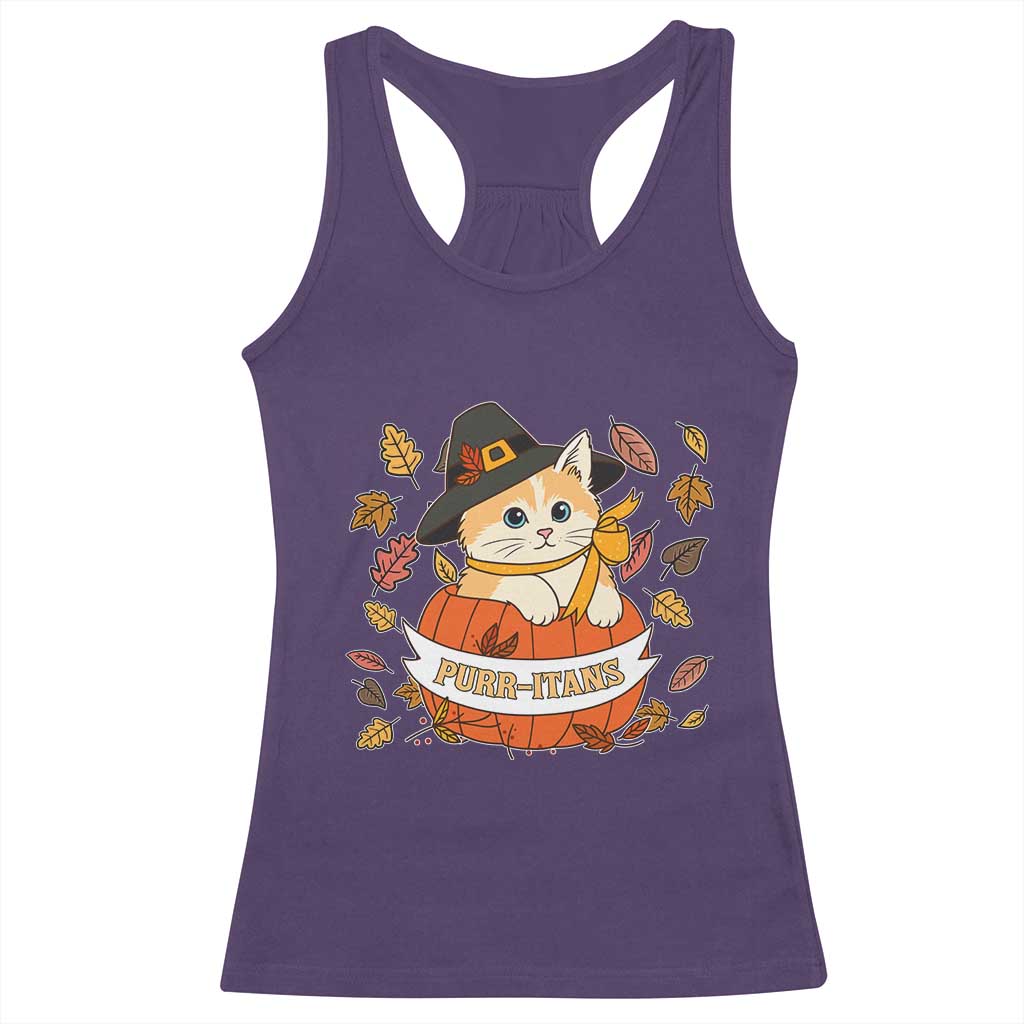 Funny Thanksgiving Cat Lover Racerback Tank Top Purritans Pilgrim Puritans Hat TS11 Purple Print Your Wear