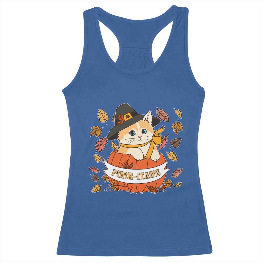 Funny Thanksgiving Cat Lover Racerback Tank Top Purritans Pilgrim Puritans Hat TS11 Royal Blue Print Your Wear
