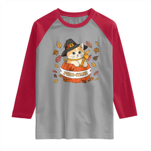 Funny Thanksgiving Cat Lover Raglan Shirt Purritans Pilgrim Puritans Hat TS11 Sport Gray Red Print Your Wear