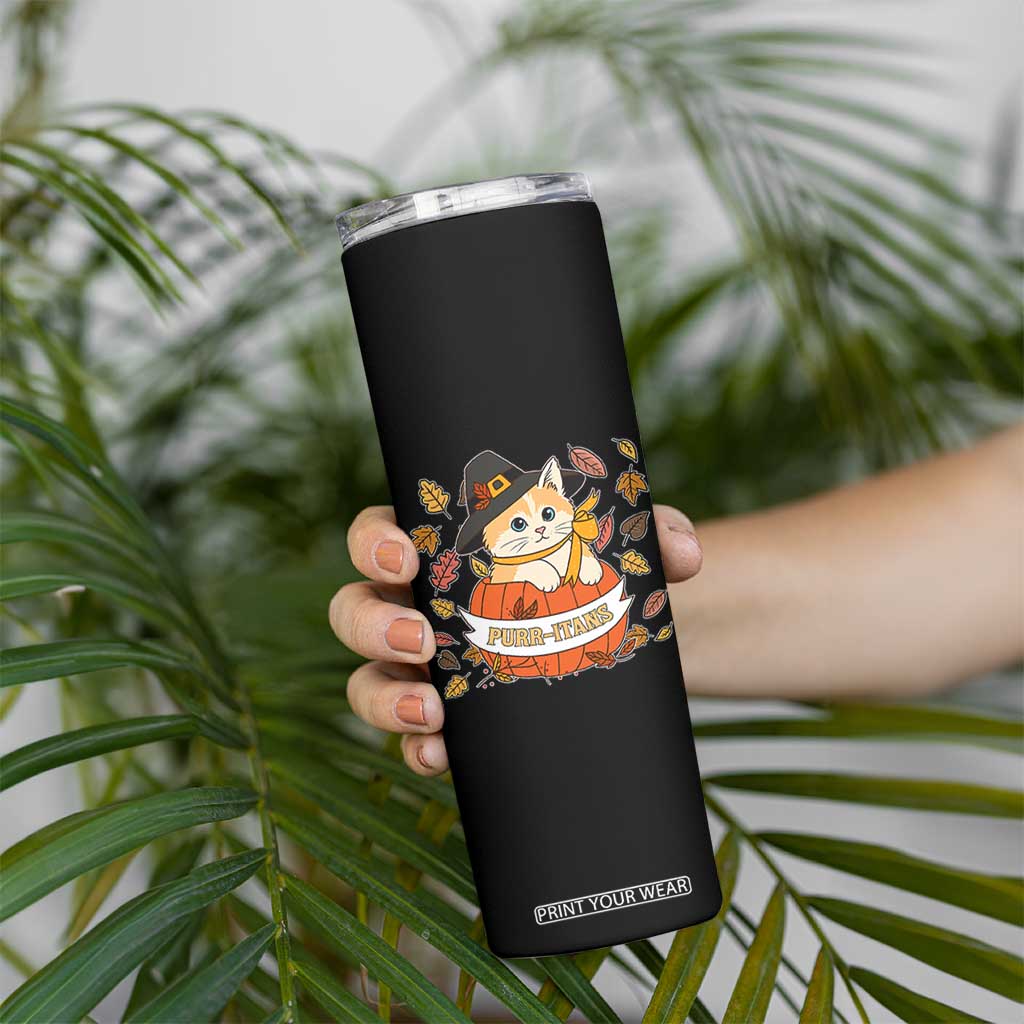 Funny Thanksgiving Cat Lover Skinny Tumbler Purritans Pilgrim Puritans Hat TS11 Print Your Wear