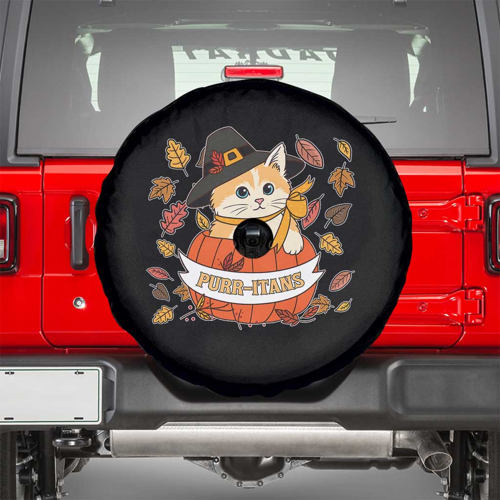 Funny Thanksgiving Cat Lover Spare Tire Cover Purritans Pilgrim Puritans Hat TS11 Black Print Your Wear