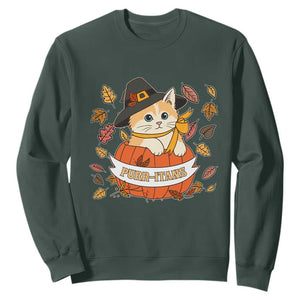 Funny Thanksgiving Cat Lover Sweatshirt Purritans Pilgrim Puritans Hat TS11 Dark Forest Green Print Your Wear