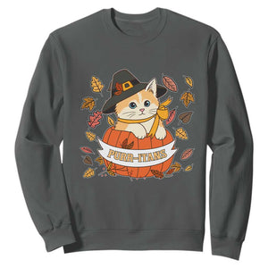 Funny Thanksgiving Cat Lover Sweatshirt Purritans Pilgrim Puritans Hat TS11 Dark Heather Print Your Wear