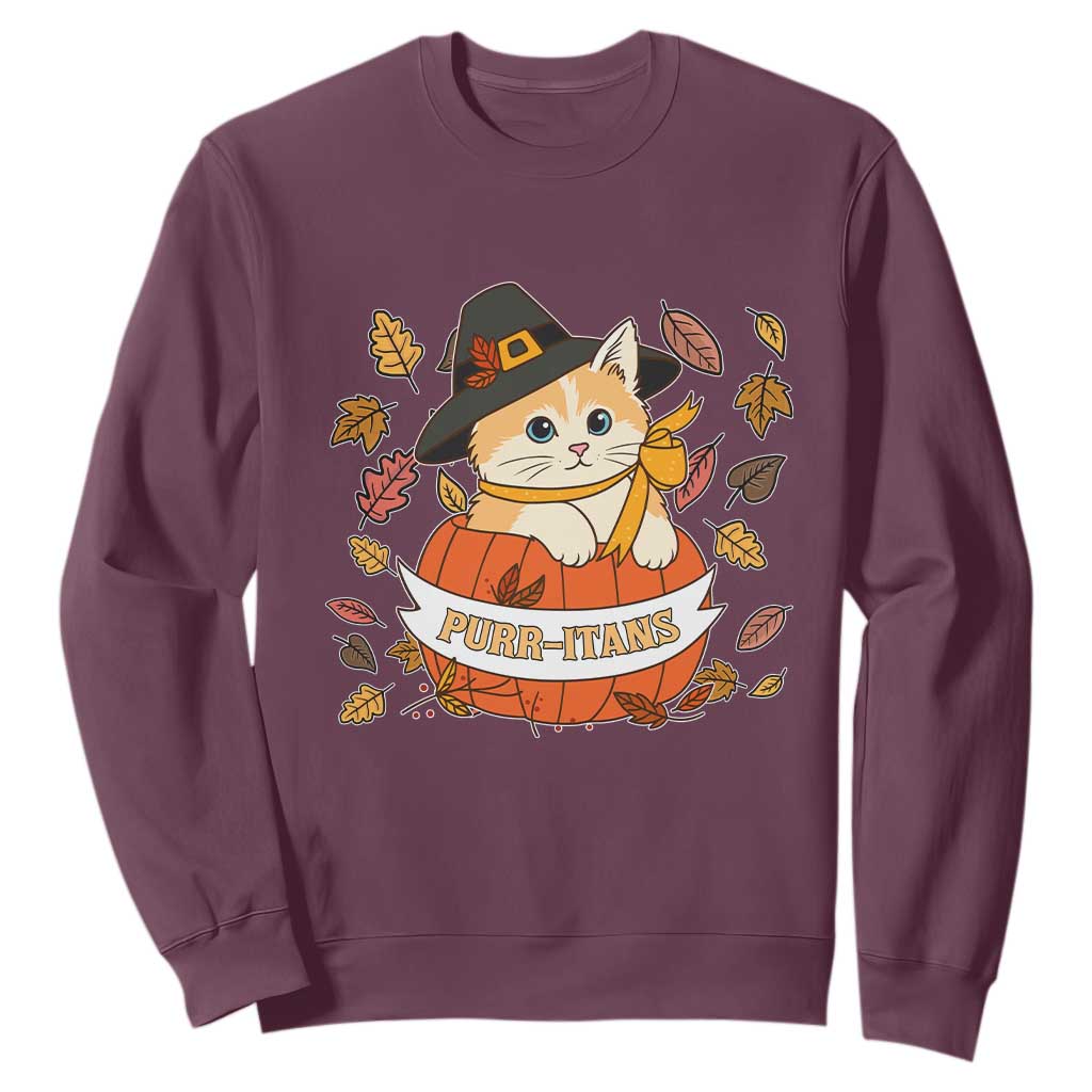 Funny Thanksgiving Cat Lover Sweatshirt Purritans Pilgrim Puritans Hat TS11 Maroon Print Your Wear