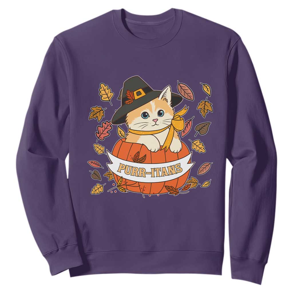 Funny Thanksgiving Cat Lover Sweatshirt Purritans Pilgrim Puritans Hat TS11 Purple Print Your Wear