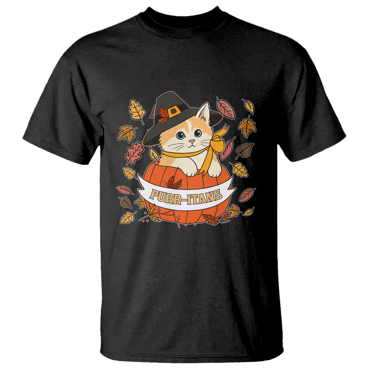 Funny Thanksgiving Cat Lover T Shirt Purritans Pilgrim Puritans Hat TS11 Black Print Your Wear