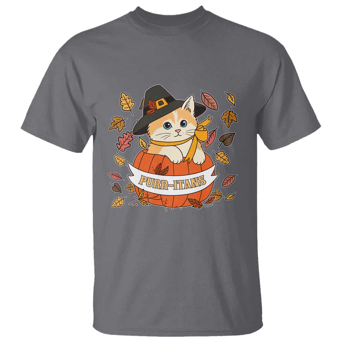 Funny Thanksgiving Cat Lover T Shirt Purritans Pilgrim Puritans Hat TS11 Charcoal Print Your Wear