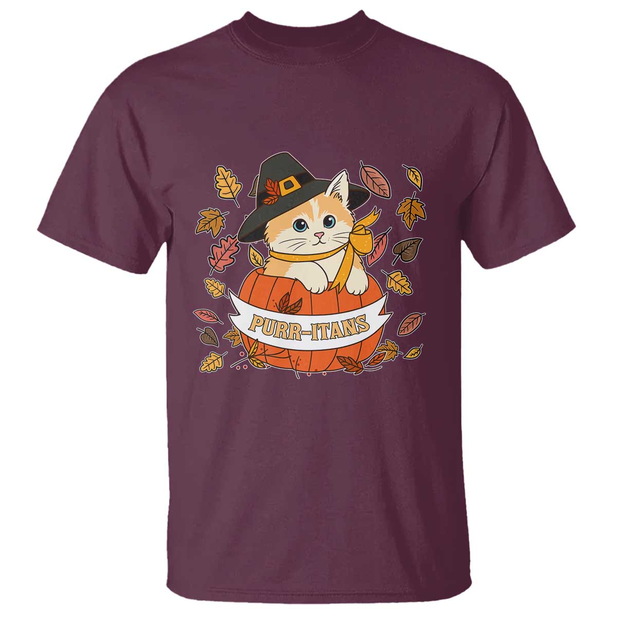 Funny Thanksgiving Cat Lover T Shirt Purritans Pilgrim Puritans Hat TS11 Maroon Print Your Wear