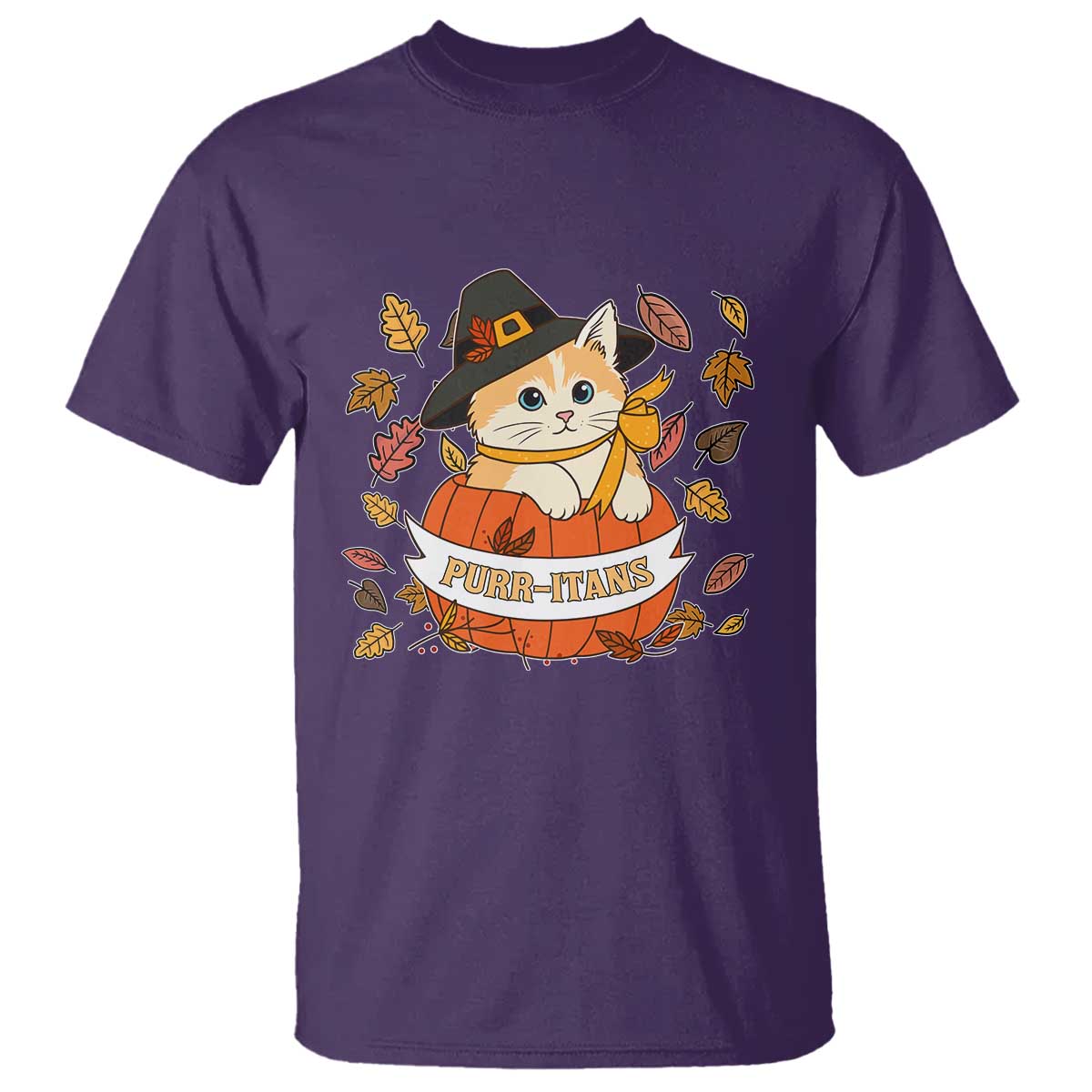 Funny Thanksgiving Cat Lover T Shirt Purritans Pilgrim Puritans Hat TS11 Purple Print Your Wear