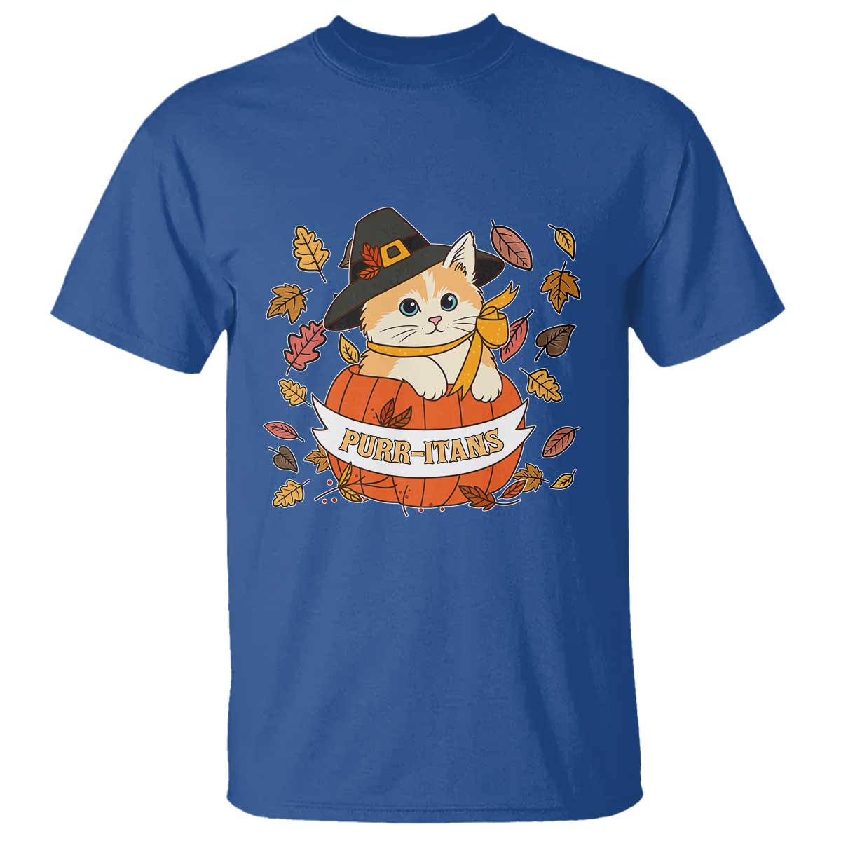 Funny Thanksgiving Cat Lover T Shirt Purritans Pilgrim Puritans Hat TS11 Royal Blue Print Your Wear
