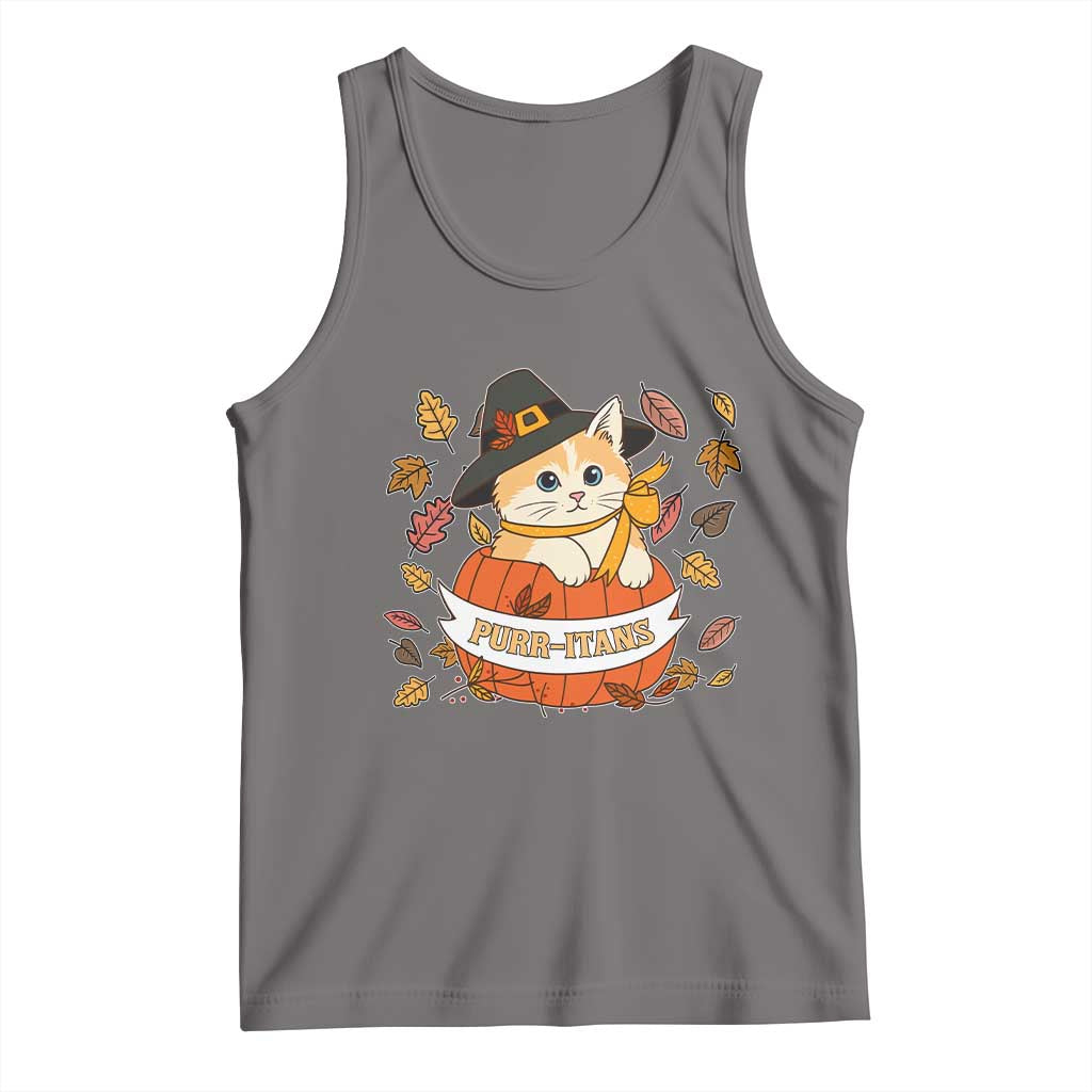 Funny Thanksgiving Cat Lover Tank Top Purritans Pilgrim Puritans Hat TS11 Deep Heather Print Your Wear