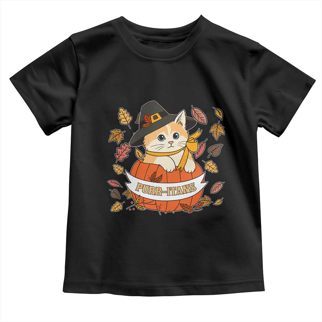 Funny Thanksgiving Cat Lover Toddler T Shirt Purritans Pilgrim Puritans Hat TS11 Black Print Your Wear