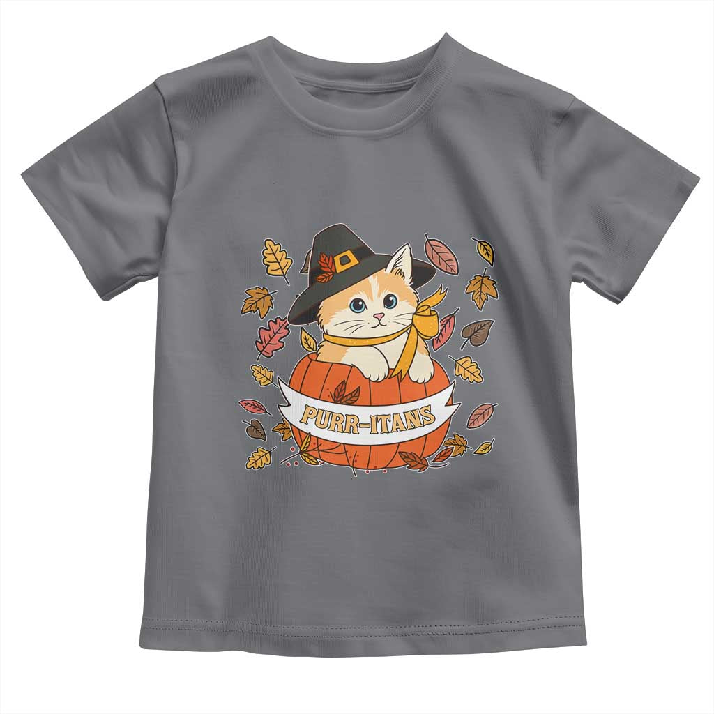 Funny Thanksgiving Cat Lover Toddler T Shirt Purritans Pilgrim Puritans Hat TS11 Charcoal Print Your Wear