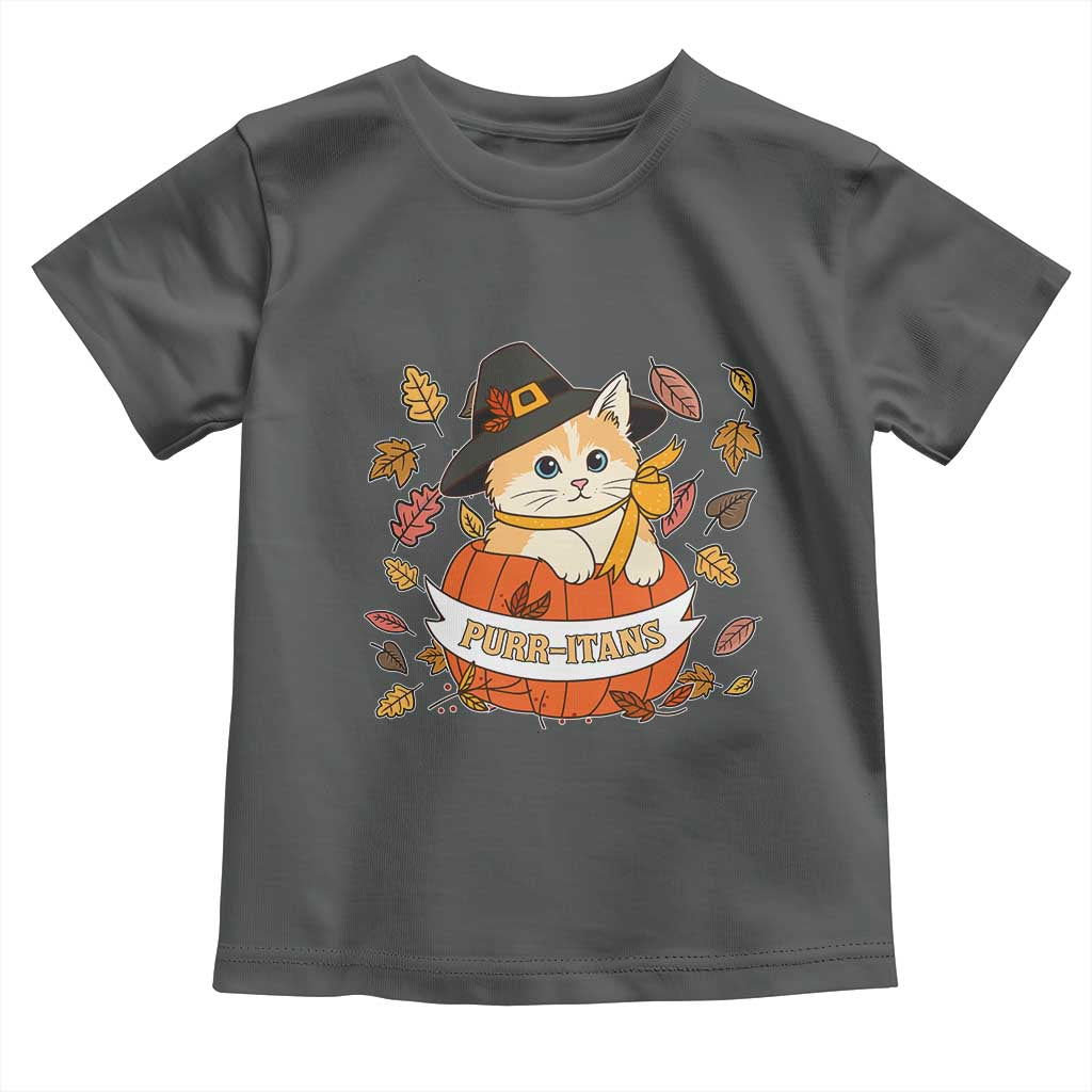 Funny Thanksgiving Cat Lover Toddler T Shirt Purritans Pilgrim Puritans Hat TS11 Dark Heather Print Your Wear