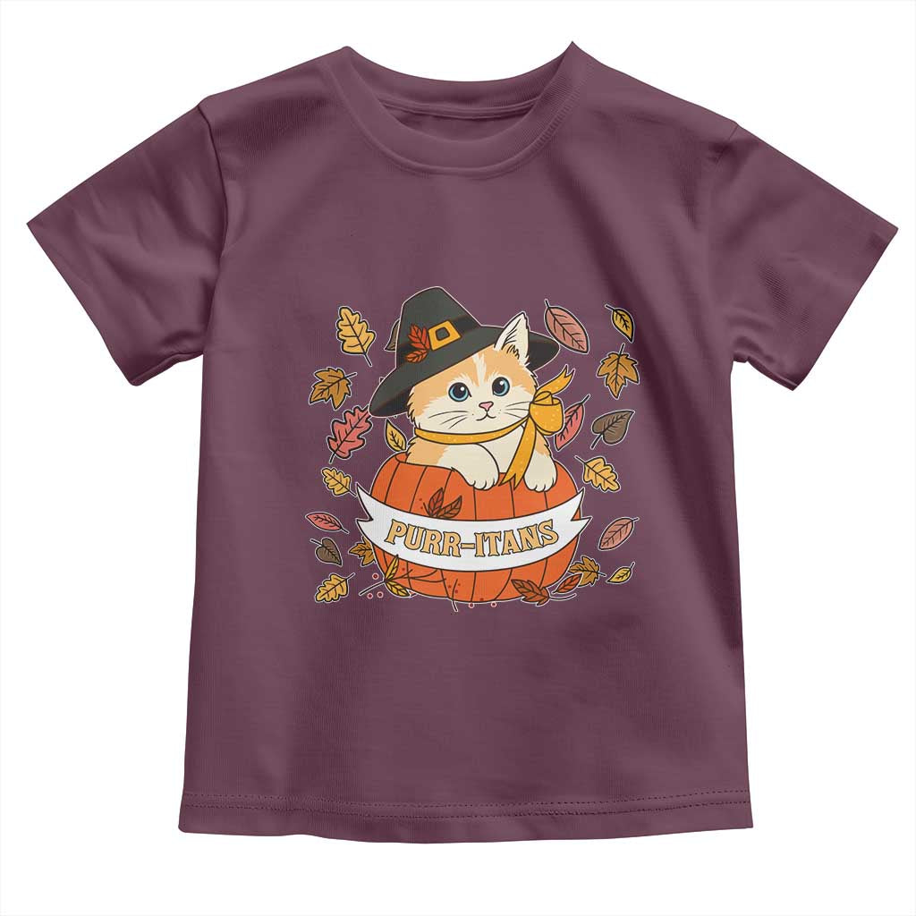 Funny Thanksgiving Cat Lover Toddler T Shirt Purritans Pilgrim Puritans Hat TS11 Maroon Print Your Wear