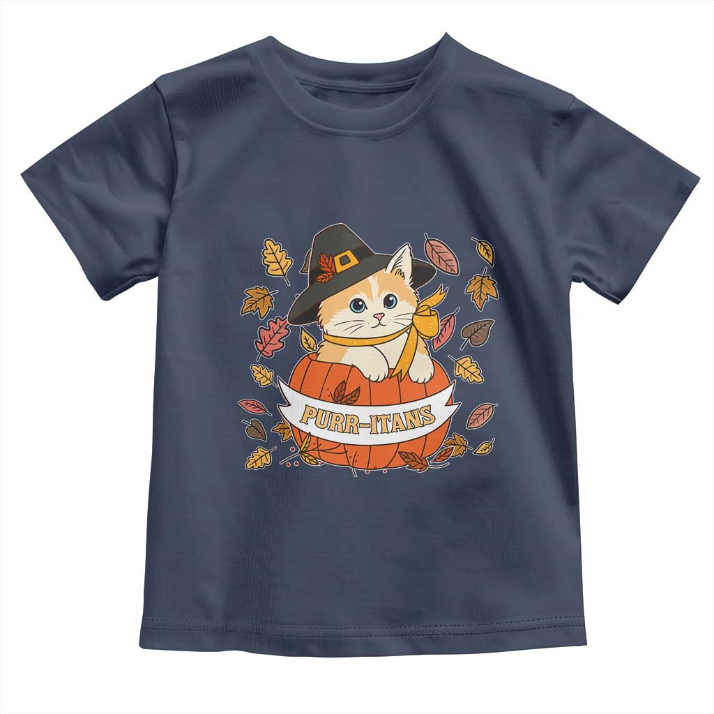 Funny Thanksgiving Cat Lover Toddler T Shirt Purritans Pilgrim Puritans Hat TS11 Navy Print Your Wear