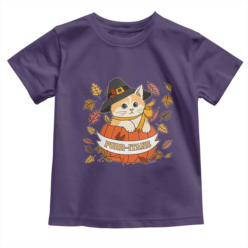 Funny Thanksgiving Cat Lover Toddler T Shirt Purritans Pilgrim Puritans Hat TS11 Purple Print Your Wear