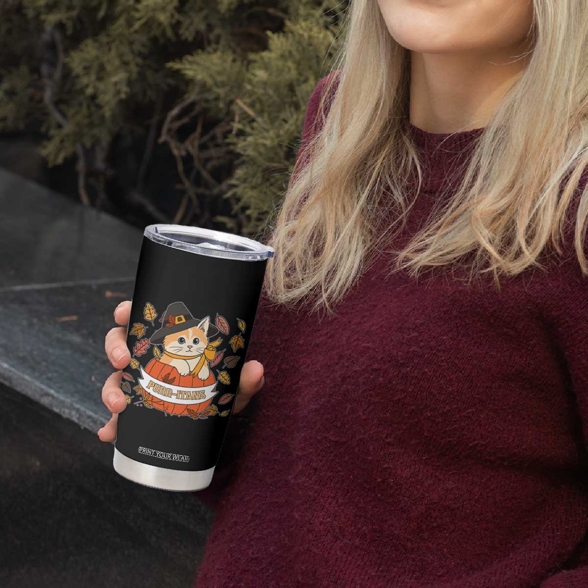 Funny Thanksgiving Cat Lover Tumbler Cup Purritans Pilgrim Puritans Hat TS11 Print Your Wear