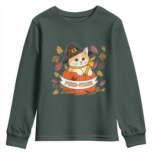 Funny Thanksgiving Cat Lover Youth Sweatshirt Purritans Pilgrim Puritans Hat TS11 Dark Forest Green Print Your Wear