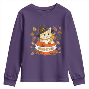 Funny Thanksgiving Cat Lover Youth Sweatshirt Purritans Pilgrim Puritans Hat TS11 Purple Print Your Wear