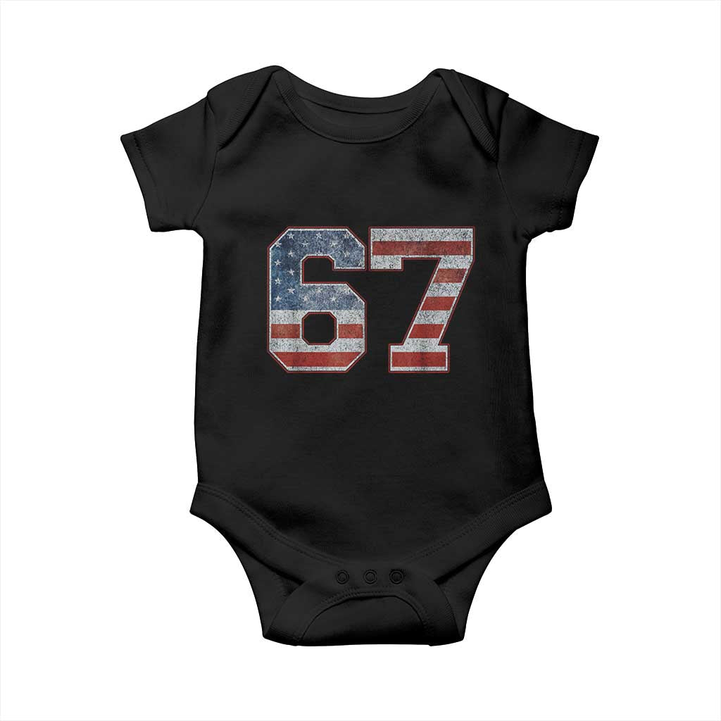 Funny Six Seven 67 Meme Vintage American Flag Baby Onesie TS11 Black Print Your Wear