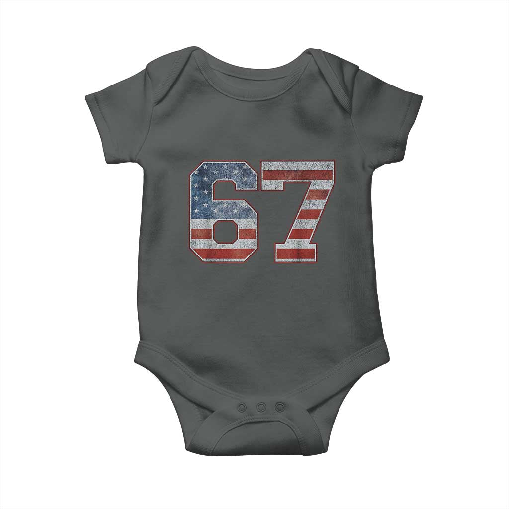 Funny Six Seven 67 Meme Vintage American Flag Baby Onesie TS11 Dark Heather Print Your Wear