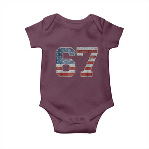 Funny Six Seven 67 Meme Vintage American Flag Baby Onesie TS11 Maroon Print Your Wear