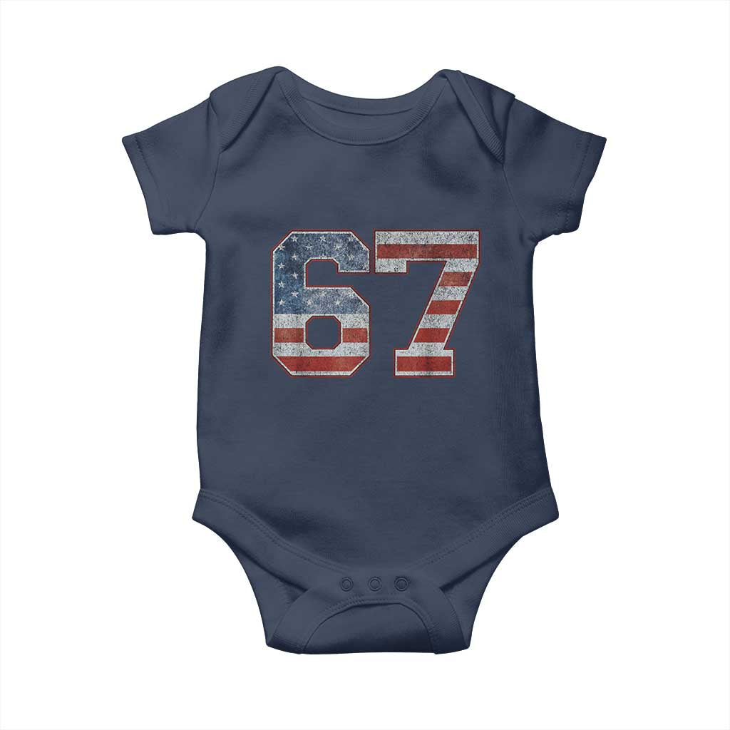 Funny Six Seven 67 Meme Vintage American Flag Baby Onesie TS11 Navy Print Your Wear