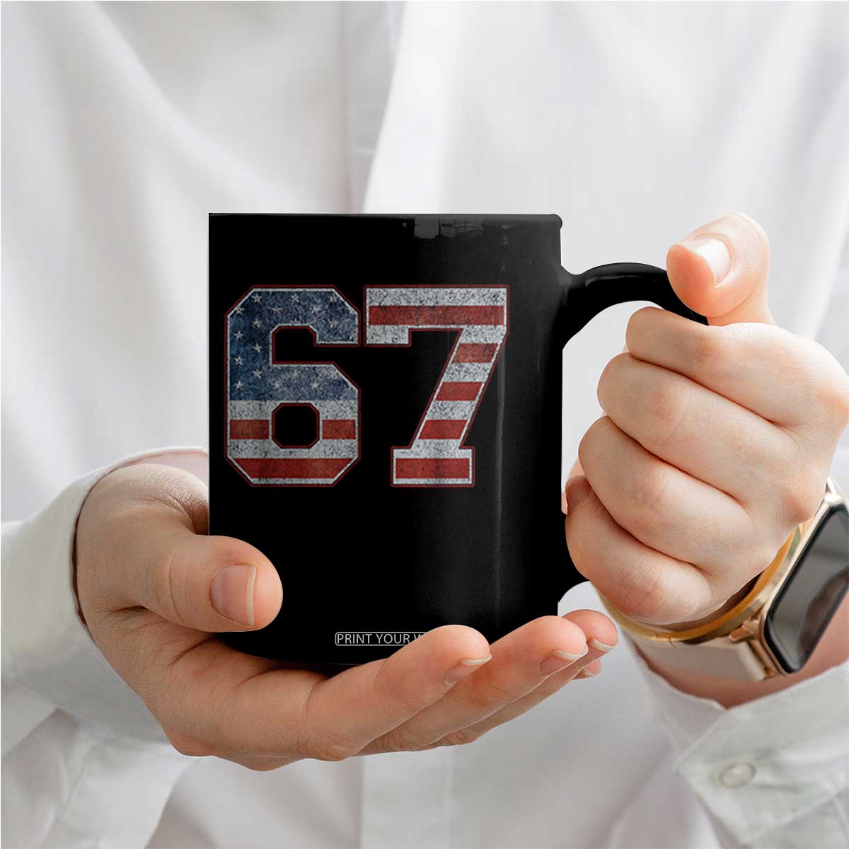 Funny Six Seven 67 Meme Vintage American Flag Coffee Mug TS11 Print Your Wear