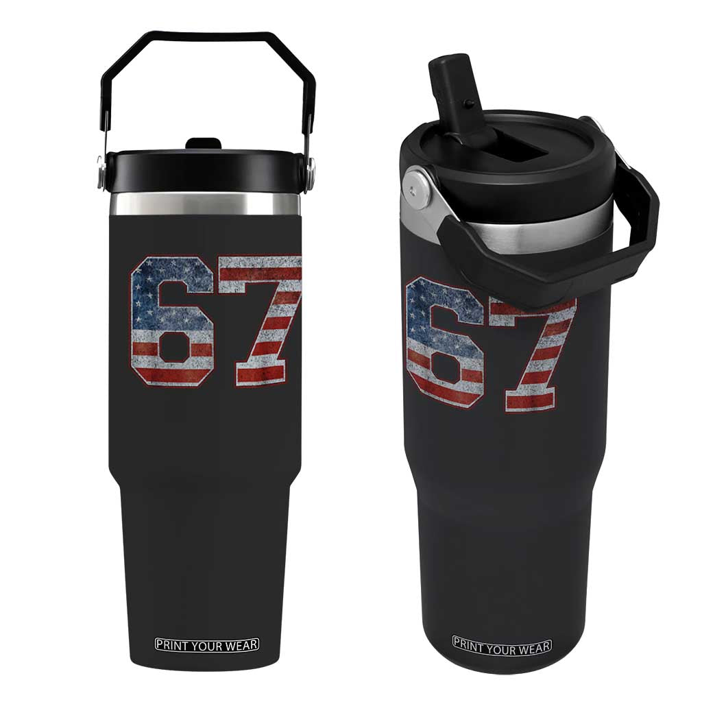 Funny Six Seven 67 Meme Vintage American Flag Flip Straw Tumbler TS11 One Size: 30 oz Black Print Your Wear