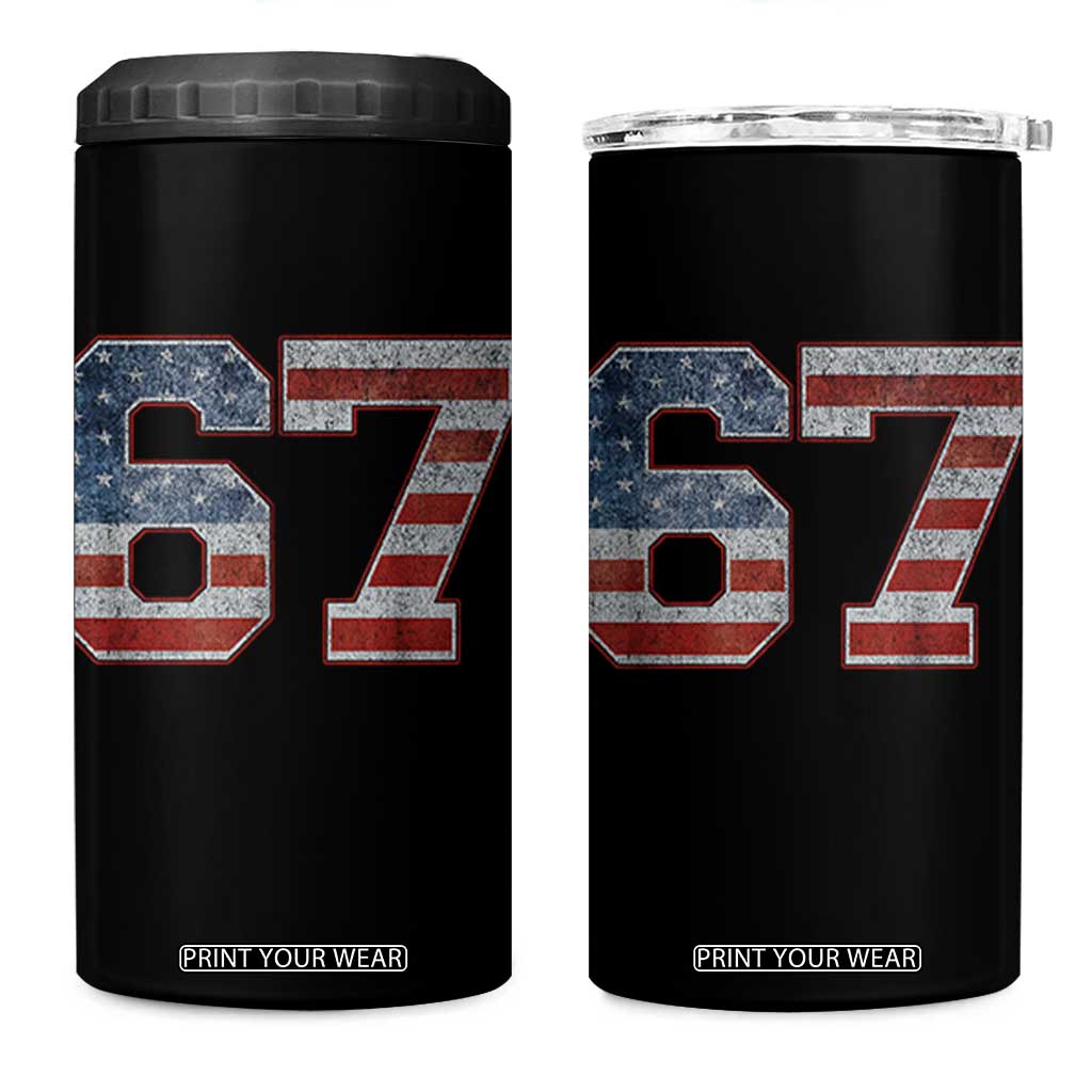 Funny Six Seven 67 Meme Vintage American Flag 4 in 1 Can Cooler Tumbler TS11 One Size: 16 oz Black Print Your Wear