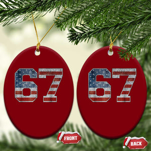 Funny Six Seven 67 Meme Vintage American Flag Ceramic Ornament - Print Your Wear